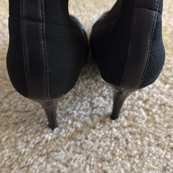Chanel Black Knit Fabric and Patent Leather CC Cap Toe Ankle Booties - Picture 6 of 8